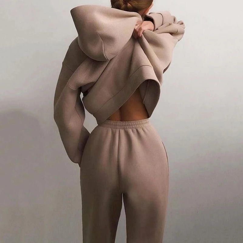 Women Two Piece Sets Tracksuit 2022 Autumn Casual Solid Long Sleeve Hoodie Sweatshirts Female Fashion Oversized Trouser Suits