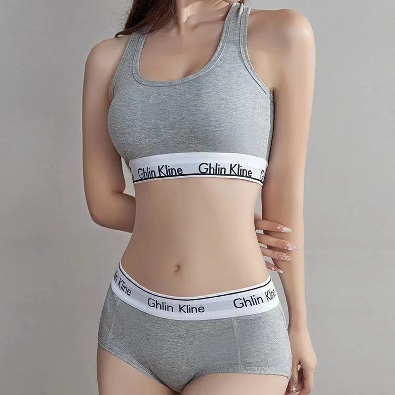 Fashion Sports Bra Panty Set Body Shaped Sponge Pad Vest with Underwear