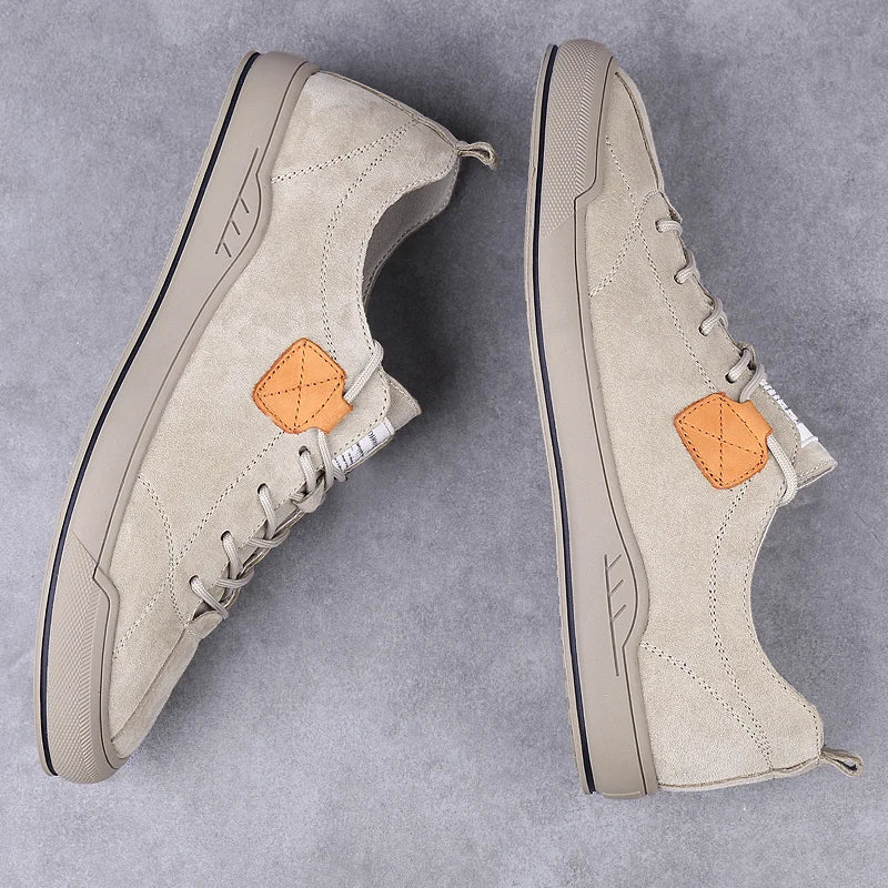 New Soft-Soled Mens Vulcanized Shoes Suede Leather Men Sneakers Fashion Lace-up Solid Shoes Rubber Flats Spring Man Casual Shoes