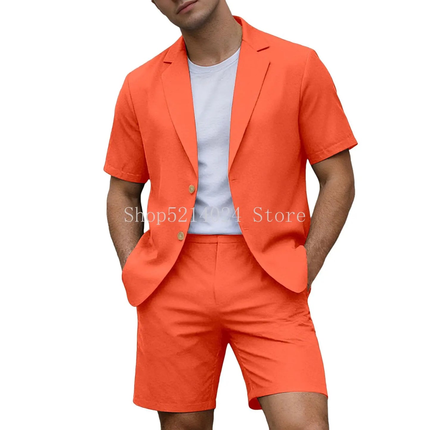 Suits for Men Short Sleeve Blazer Jacket Shorts Set Lightweight Wedding Party Business Casual Formal Outfits