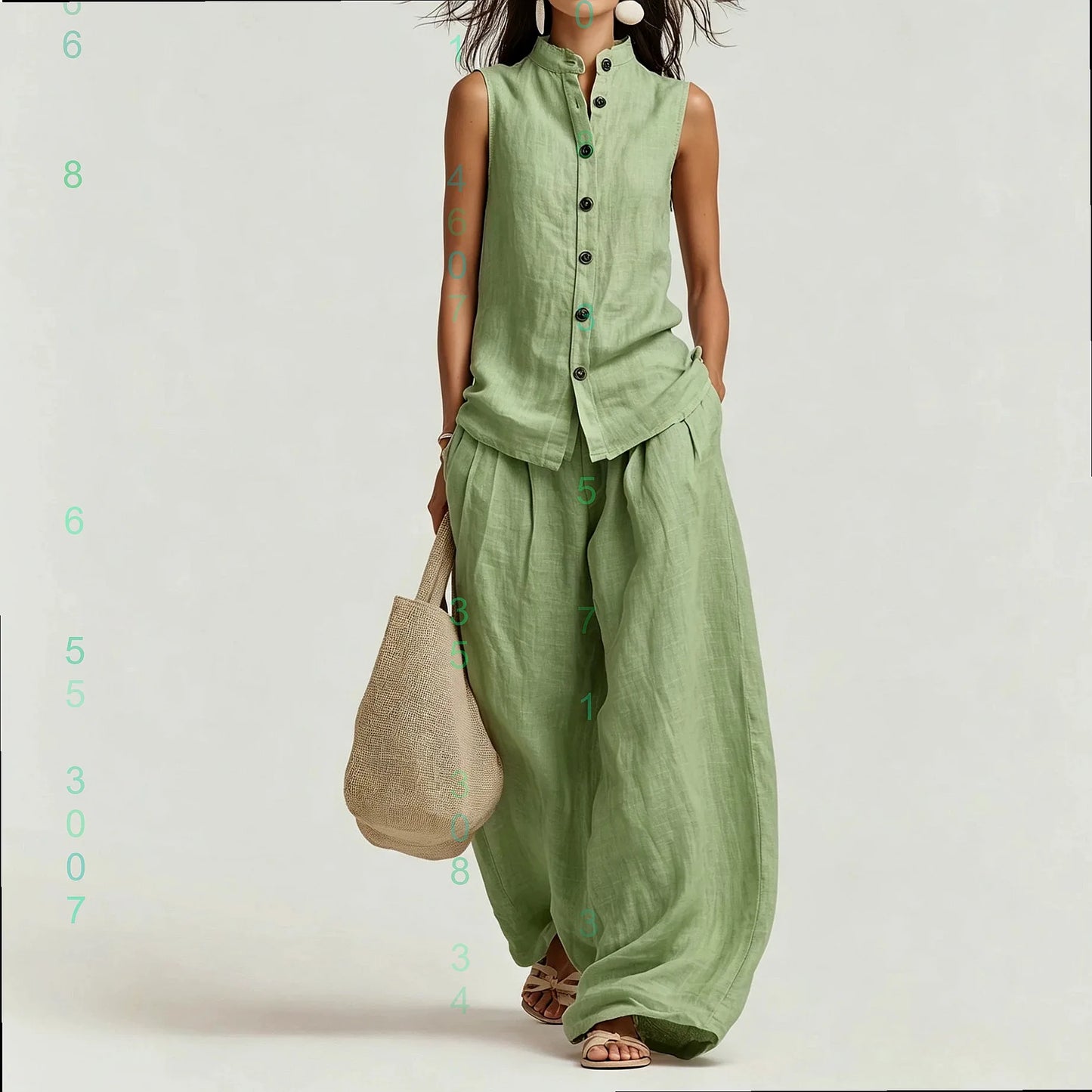 Women's Cotton Linen Vest Top and Long Pants Matching Set Casual Jumpsuit Playsuit