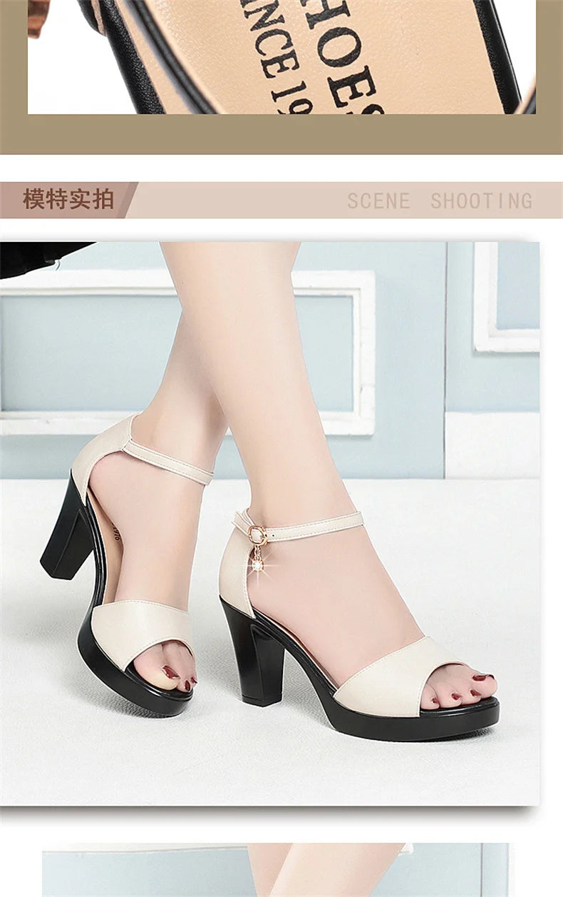 Summer Women Block Heels Fashion Breathable High Heels Sandals Classic Fish Mouth Buckle Versatile Waterproof Platform Sandals