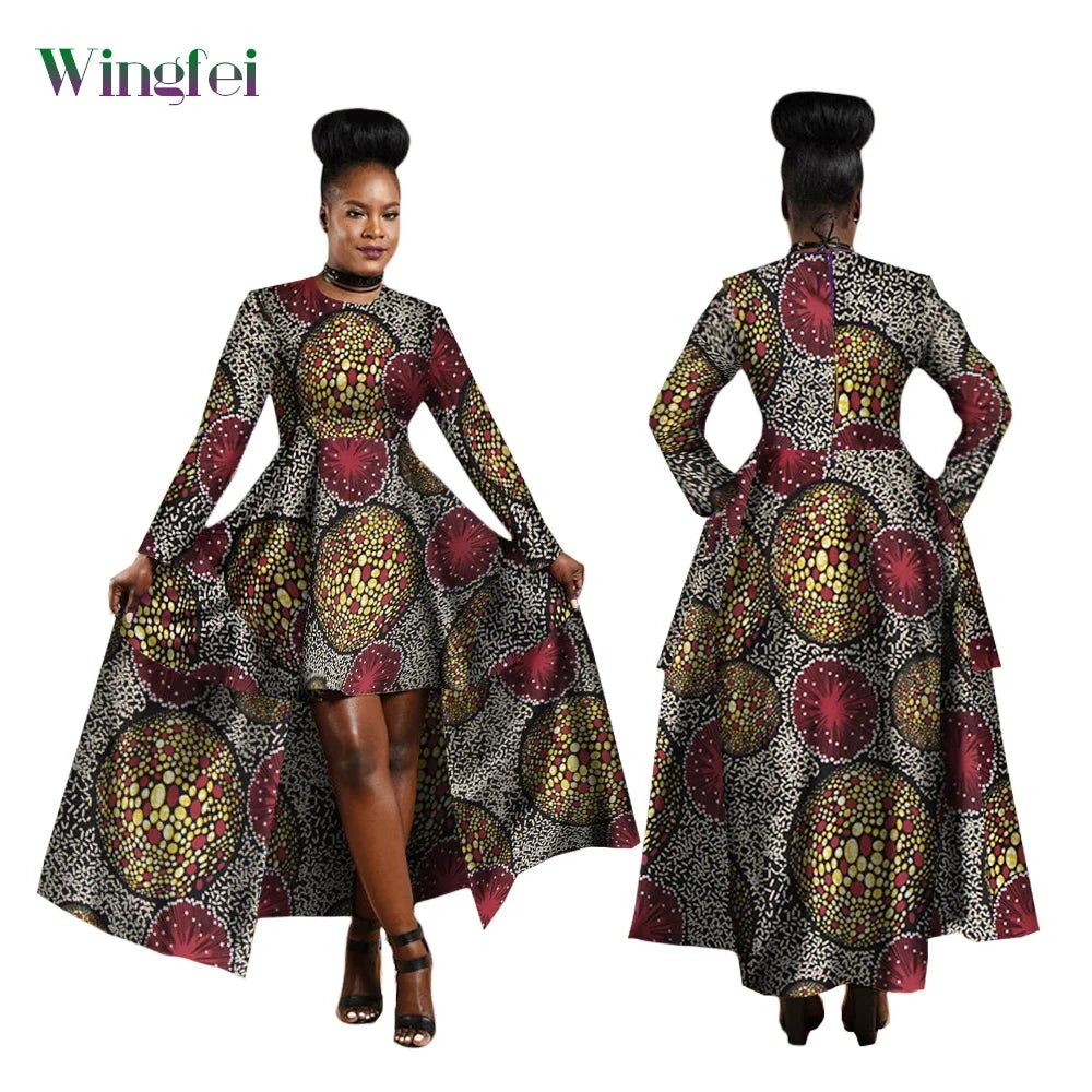 African Dresses for Women Dashiki Kente Style Print Dress Cotton Wax Print Sexy Maxi Long Dress for Ladies Africa Clothes WY1268
