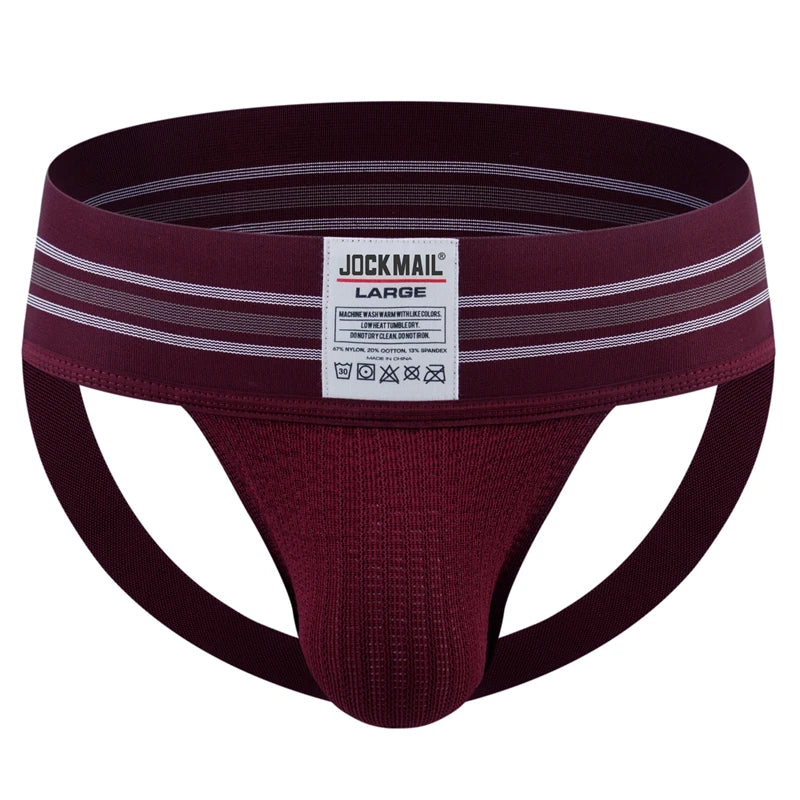 JOCKMAIL Men Athletic Supporters Jockstrap Thongs Mens Underwear  Underpants Bikini  3" Elastic Waistband  Hombre Panties