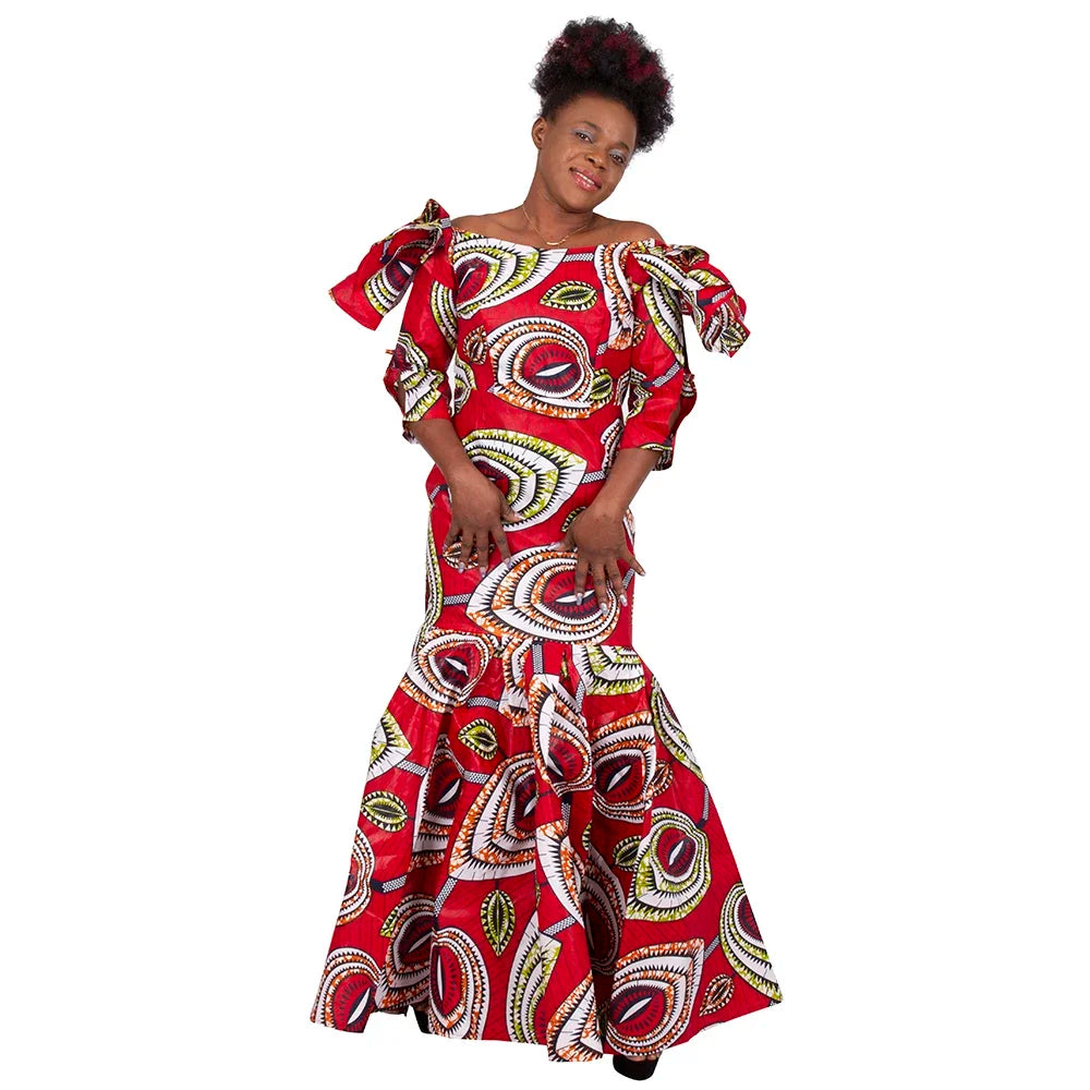 Fashion Robe Africaine Femme Elegant Maxi Long Dresses African Ankara Print Mermaid Dresses Dashiki Evening Gowns Wy9482