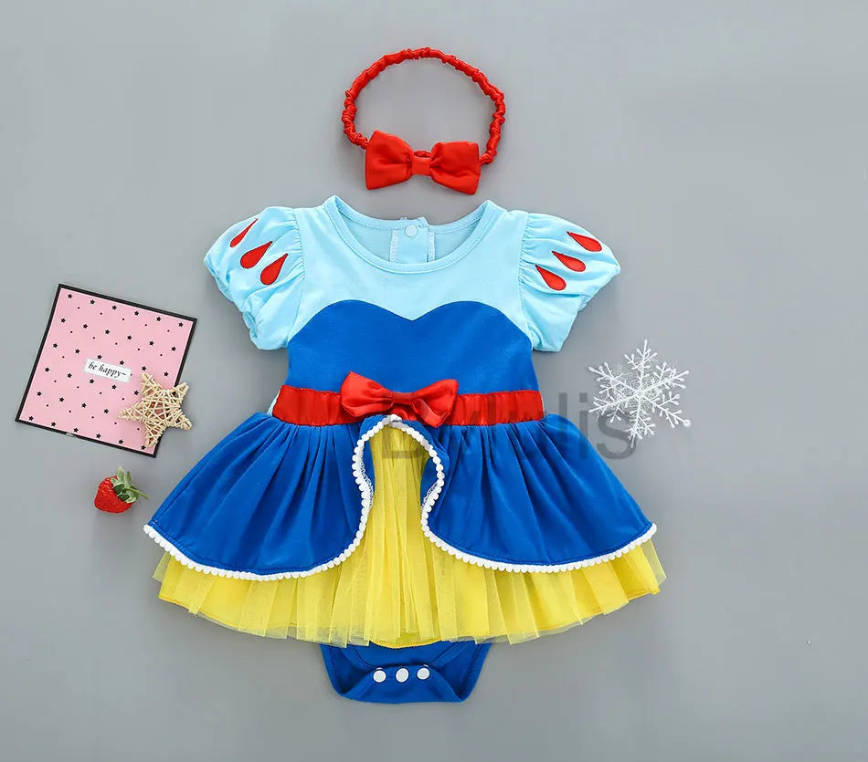 Baby Girls Costumes Kid Romper Tutu Dress with Headband Infant Baby Girl Princess Alice Clothes Aurora Belle Dress Party Costume