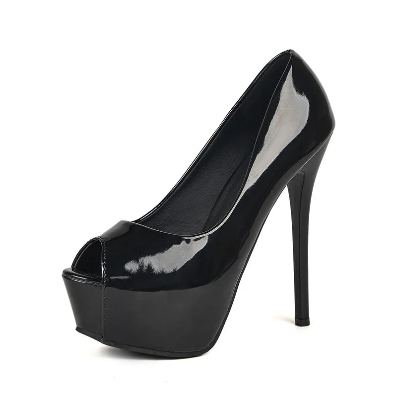 Women Pumps Sexy Platform Peep Toe Shoes 14cm Thin High Heels Stiletto Patent Leather Fashion Party Nighclub Wedding Dress Shoes