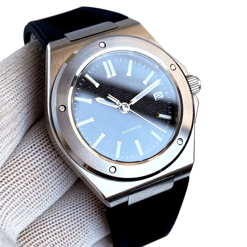 Tandorio NH35 Men Automatic Mechanical Watch Sapphire Crystal Glass 100m Waterproof Green Lume Black Square Block Dial Men Watch