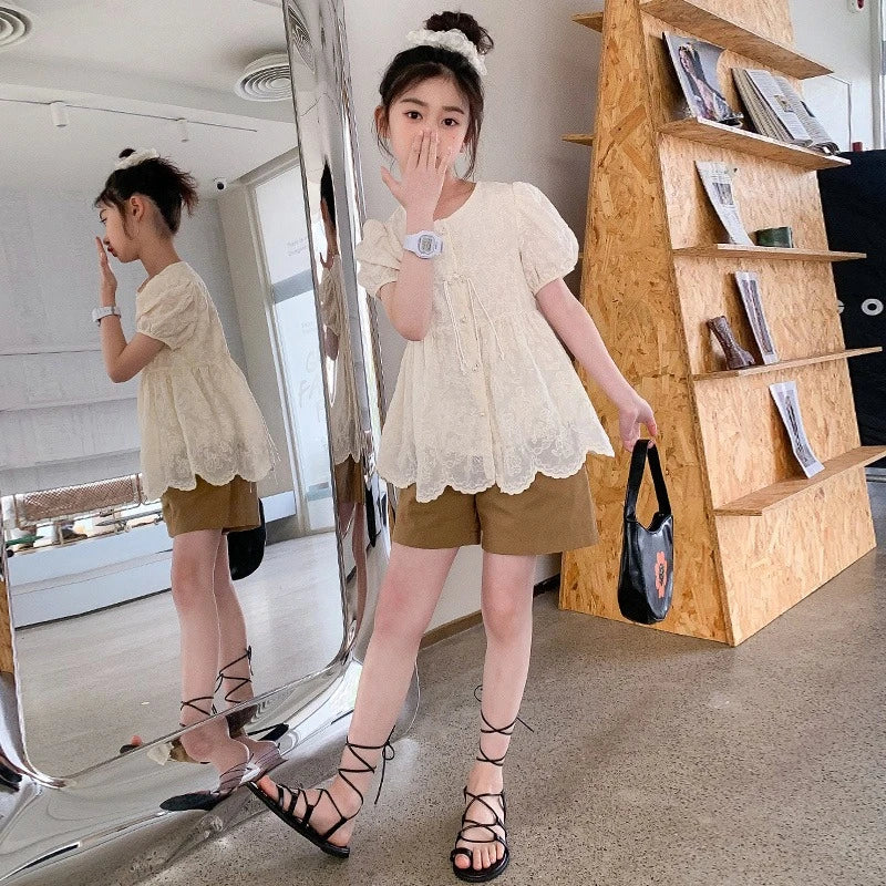 Girls Summer Outfit Set 2026 New Kids Short Sleeve Top and Shorts 2 Piece Clothing for Toddlers Stylish Casual Holiday Wear