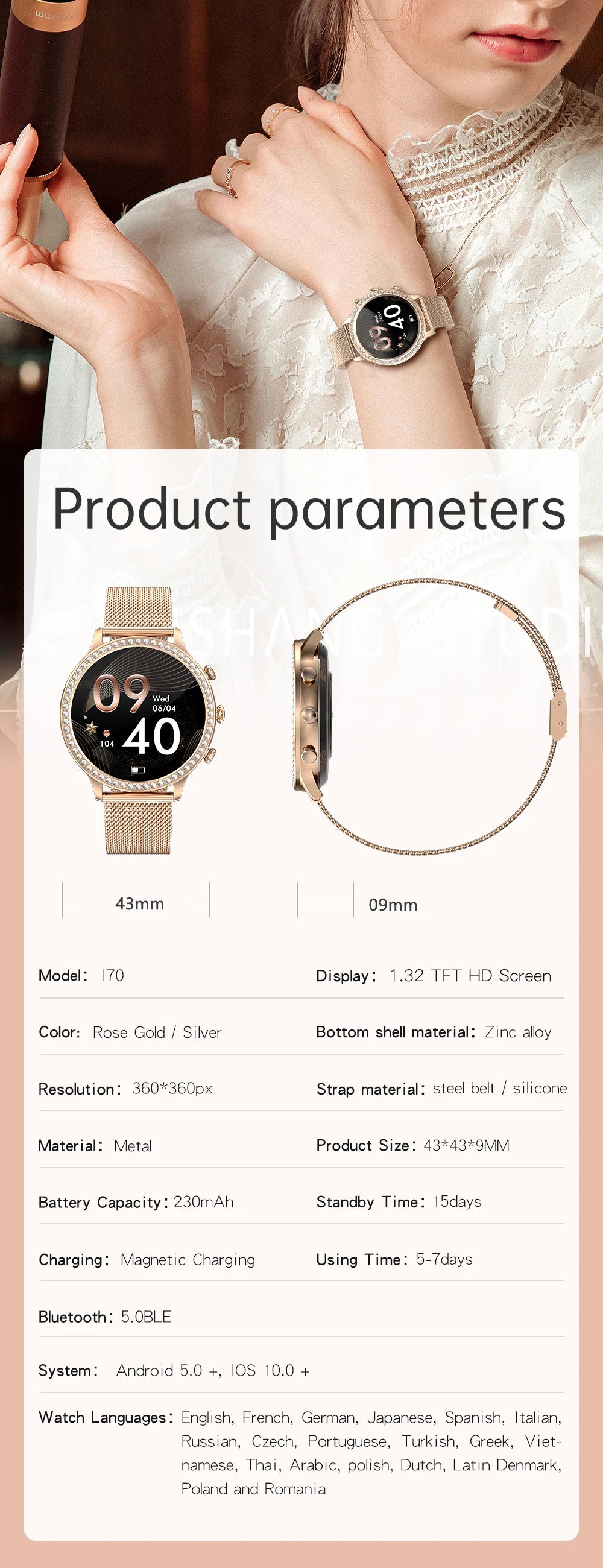 SmartWatch Women Bluetooth Call Smart Watches HD Large Screen Watches Multi-sport Mode Heart Rate Monitoring Strong Battery Life
