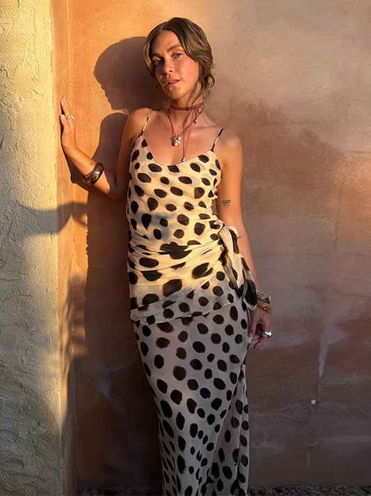 Scoop Neck Women's Dress Spaghetti Strap Polka Dot Tie Waist Removable Wrap Maxi Dress Vacation Beach 2026 New Fashion For Women