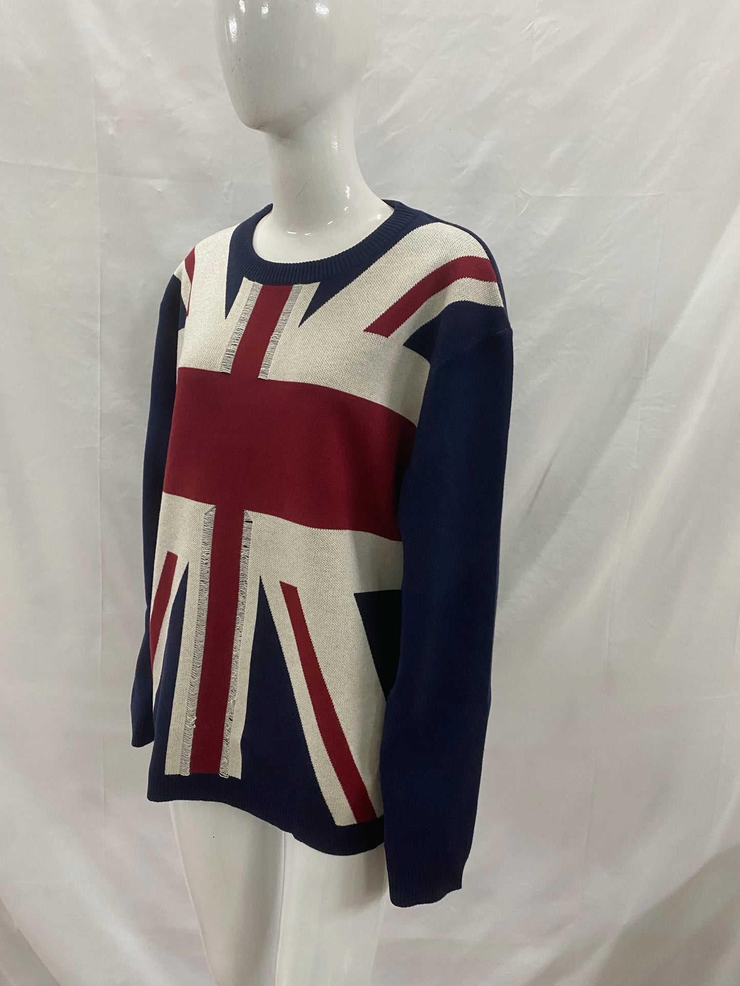 Y2K Unisex Union Jack Sweater, British Flag Graphic Long Sleeve Top, Casual Oversized Streetwear Knitted Jumper
