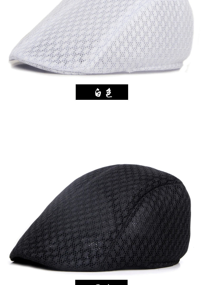 Big Head 58-61cm Summer Men Newsboy Breathable Cap Mesh Cabbie Golf Driving Sun Flat Beret Hats Caps Visors BAZAARHUBO