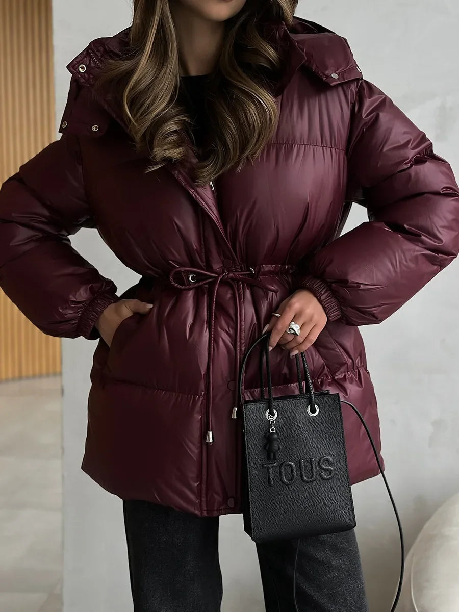 Wolfeel Drawstring Slim Fit Womens Winter Jacket Polyester Coat Warm