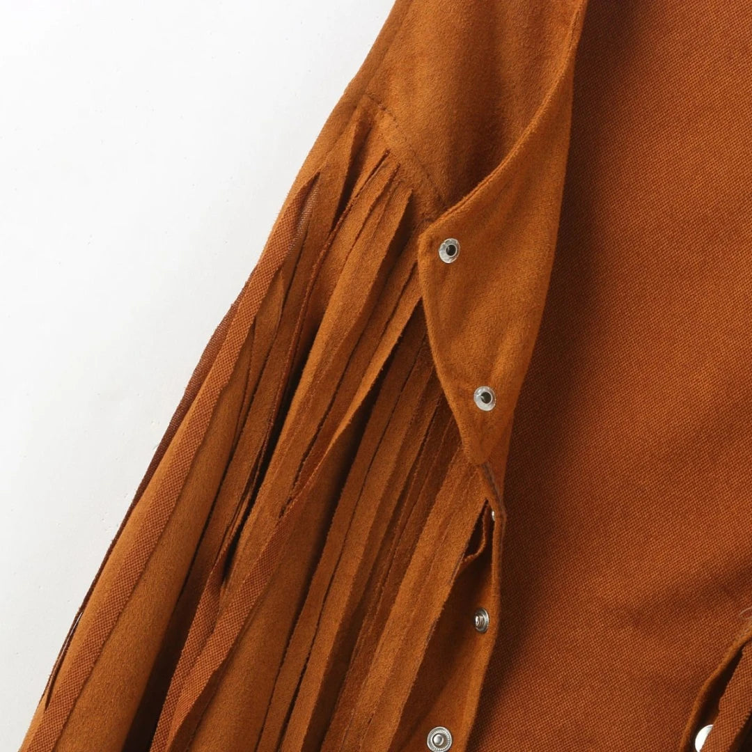 Women Faux Suede Ethnic Sleeveless For Jacket Rivet Fringe Tassels Hippie Open Front Cardigan Vintage Cowgirl Waistcoat Vest