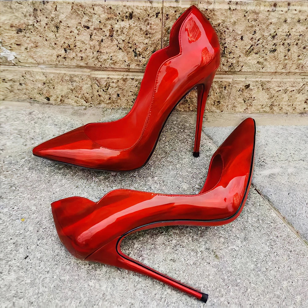 2024 New 12cm Super Shallow Mouth Black Red Sole High Heels Women's Thin Heels Sexy Pointy Large Size Single Shoes