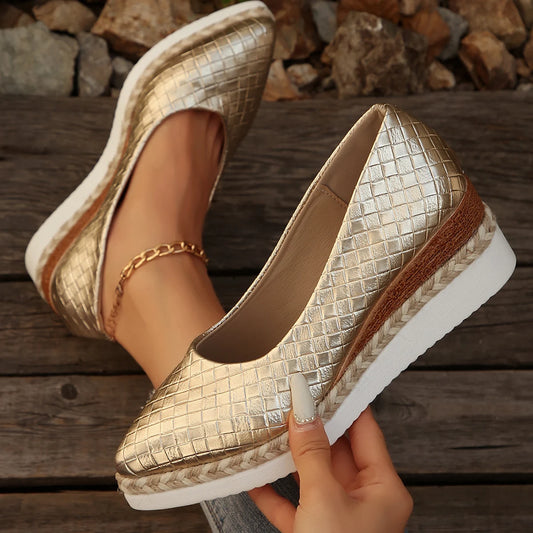 2025 New High Heels Pointed Toe Comfortable High-Heeled Shoes Ladies Shallow Mouth Lace-Up Clogs Wedge Platform Women Sneakers
