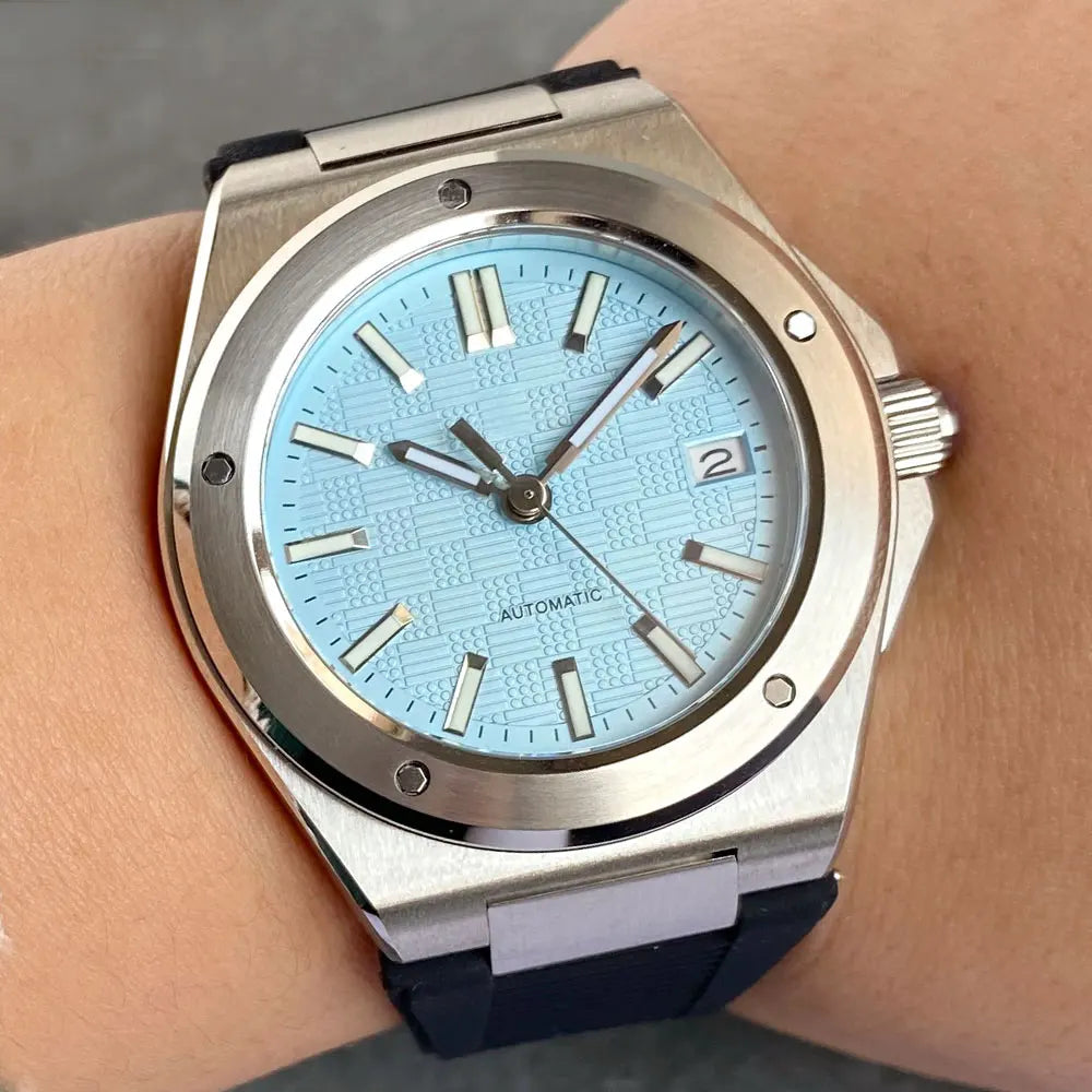 Tandorio NH35 Men Automatic Mechanical Watch Sapphire Crystal Glass 100m Waterproof Green Lume Black Square Block Dial Men Watch