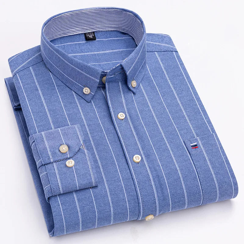 Men's Classic Plaid Oxford Long Sleeve Shirts Pocket 100% Cotton Business Casual Formal Standard Fit Workwear Button Down Shirts