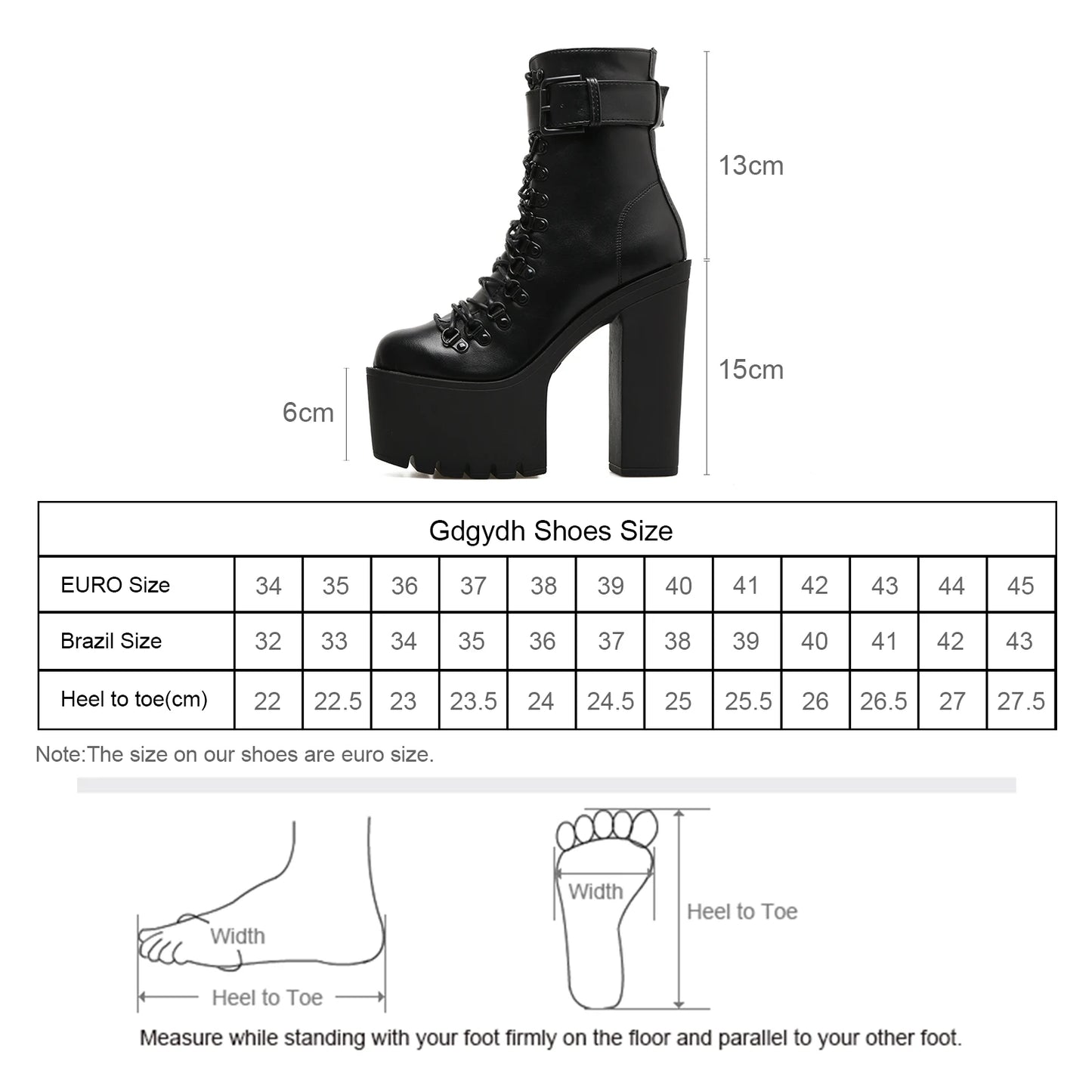 Gdgydh Women's Platform Chunky High Heel Ankle Boots Black Buckle Strap Lace Up Side Zipper Motorcycle Boots Punk Style Shoes