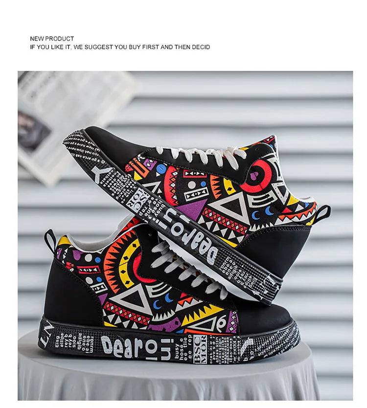 Mens Casual Sport Shoes 2026 Autumn Fashion Comfort Non Slip Casual Sneakers Platform Outdoor Running Shoes Graffiti Board Shoes