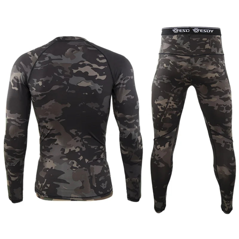 ESDY Fleece Thermal Underwear Men Autumn Winter Warm Long Johns Fitness Sports Compression Breathable Leggins Thermo Tracksuit