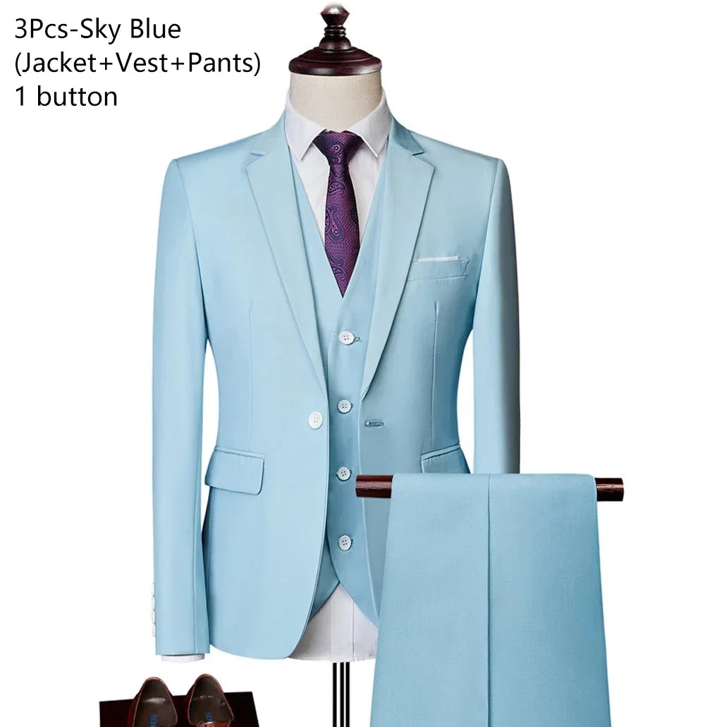 Elegant Suits For Men Wedding 3 Pieces 2 Set  Fashion Classic Full Jackets Vest Pants Blazers Outfit 2024 Formal Costume