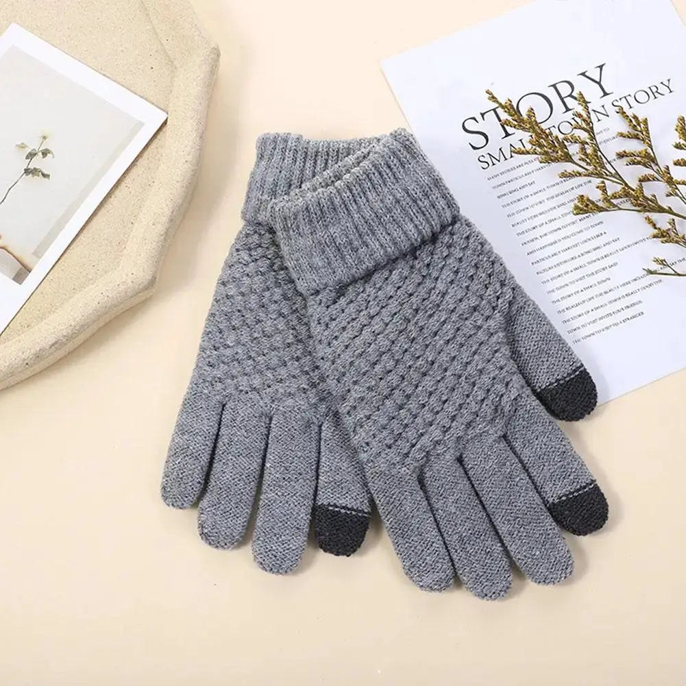 Women Men Warm Winter Touch Screen Gloves Stretch Classical Knit Mittens Wool Full Finger Outdoor Cycling Driving Glove BAZAARHUBO