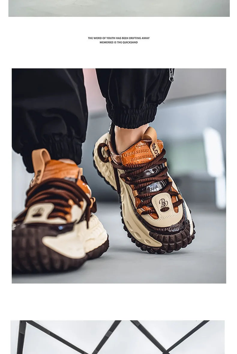 Trendy Dad Sneakers Thick Bottom Heightening Men's Casual Sports Shoes Spring Summer New Style round Toe Low Top EVA Insole