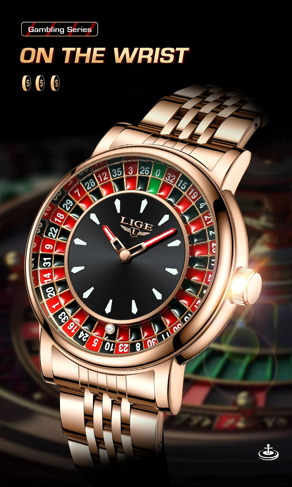LIGE 2025 Creative Luxury Watches Men Roulette Game Dial Fashion Mens Watch Waterproof Luminous Steel Quartz Wristwatches Relojs