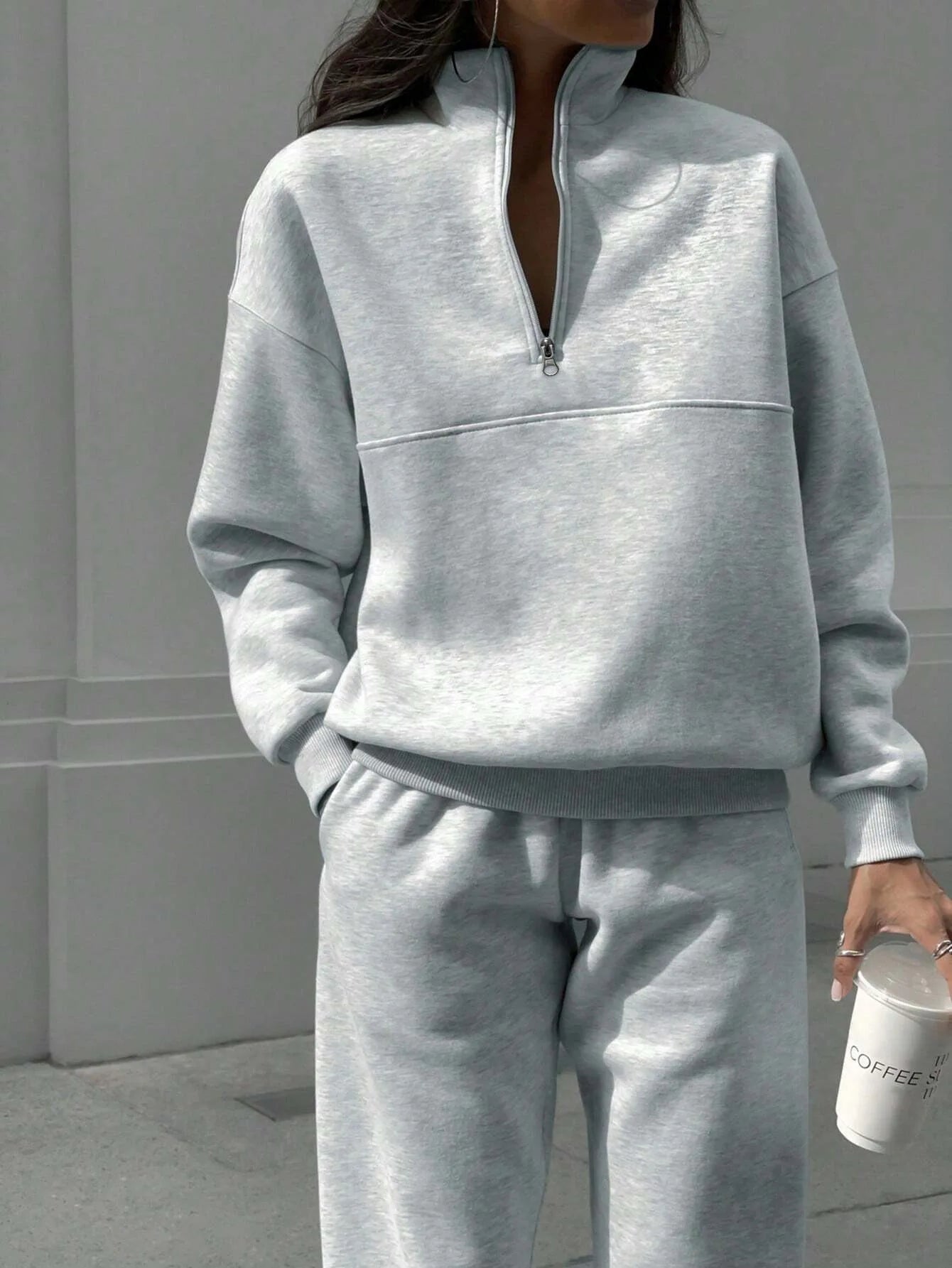 2026 Casual Pants Sets for Women Loose Long Sleeve Zipper Pullover Elastic Waist Trousers Two-piece Sets Women Tracksuit Outfits