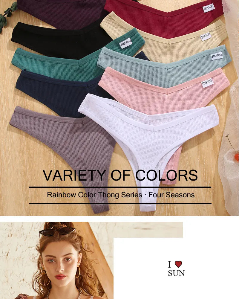 10PCS/Set Women Waffle Cotton Thongs Panties Female Breathable G-String Underwear Ladies Sexy V Waist Bikini Girls Soft Lingerie