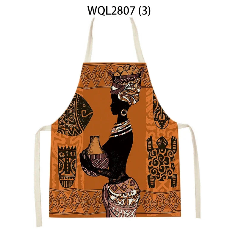 African Style Kitchen Aprons Linen Cooking Waist Bib African Woman Pattern Household Cleaning Sleeveless Pinafore Baking Aprons