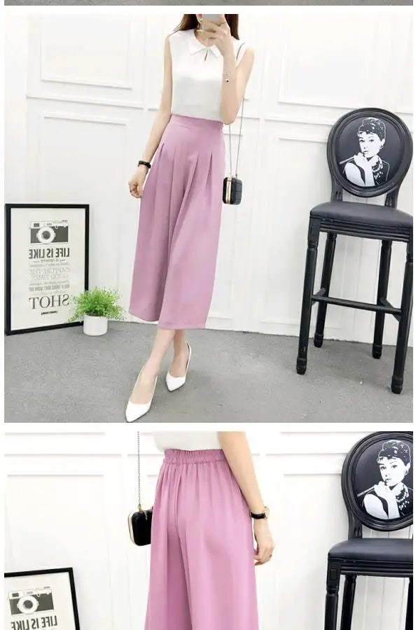 High Waist Wide Leg Pants Skirt Pants Chiffon Cotton Linen Seven Eighteen Length Trendy Women's Casual Trousers Commute Style
