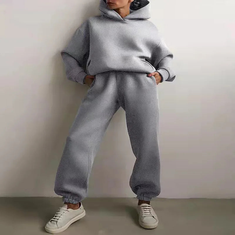 Women Two Piece Sets Tracksuit 2022 Autumn Casual Solid Long Sleeve Hoodie Sweatshirts Female Fashion Oversized Trouser Suits
