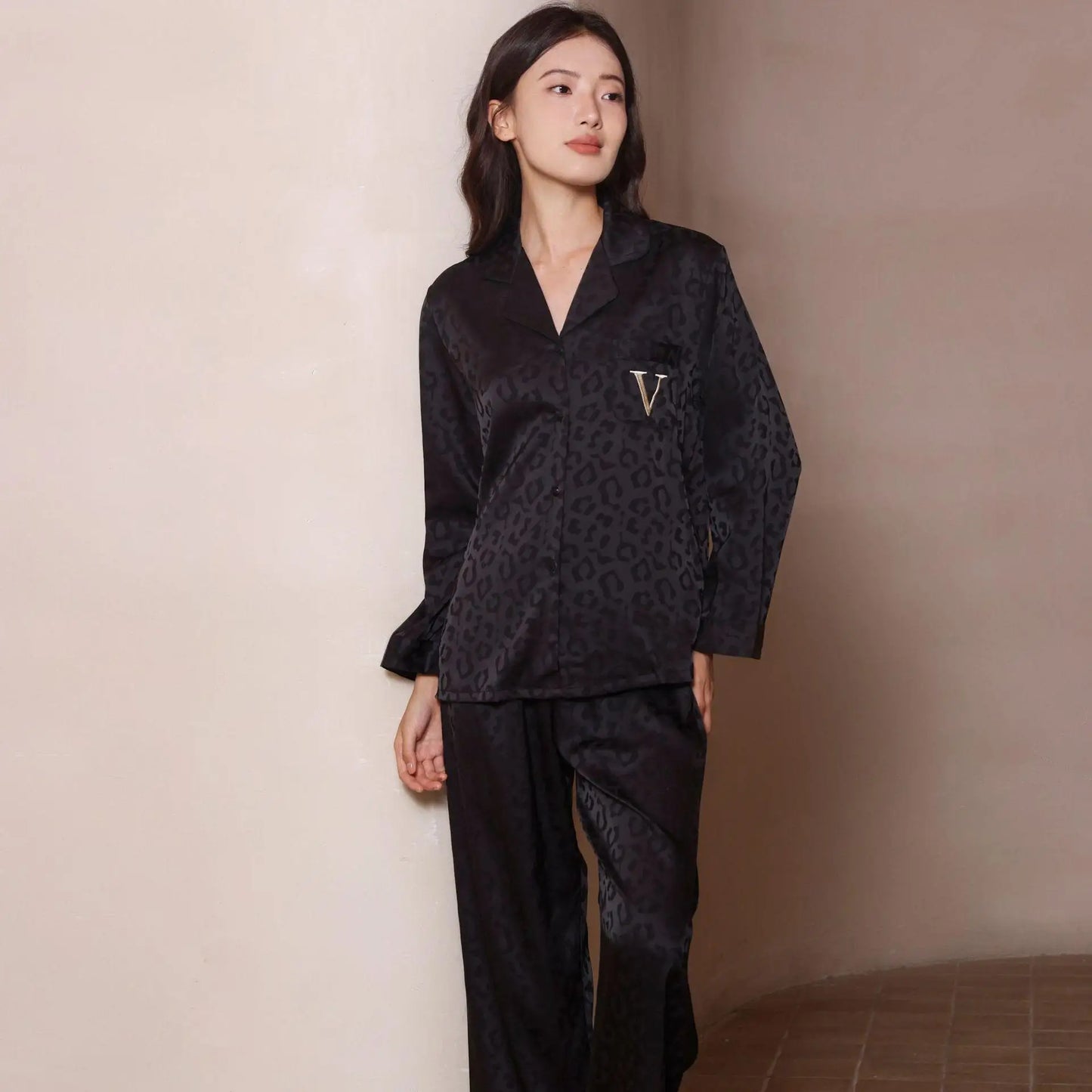 Silky Satin Pajama For Women Striped 2PCS Sleep Set Homewear 2025 Spring New Long Sleeve Trouser Suits Loungewear Nightwear
