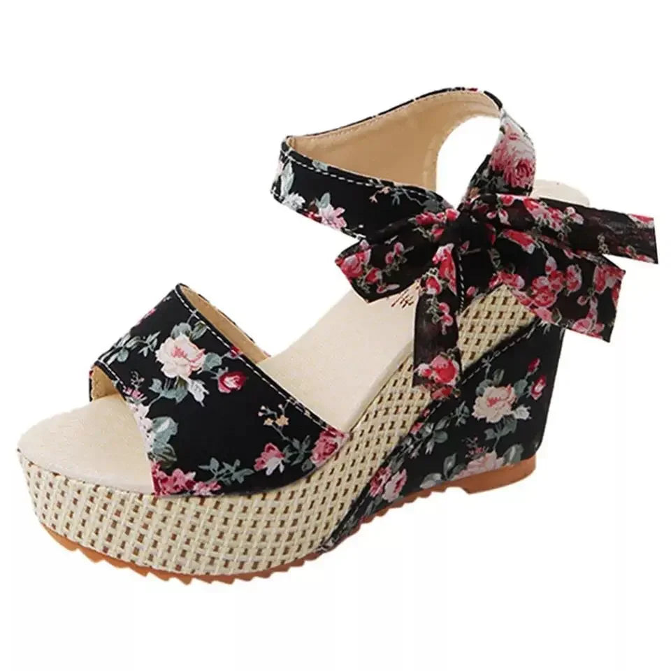 Summer New Fashion Slope Heel Fish Mouth Women's Sandals Party Lace Lace Strap Waterproof Platform Thick soled High Heels