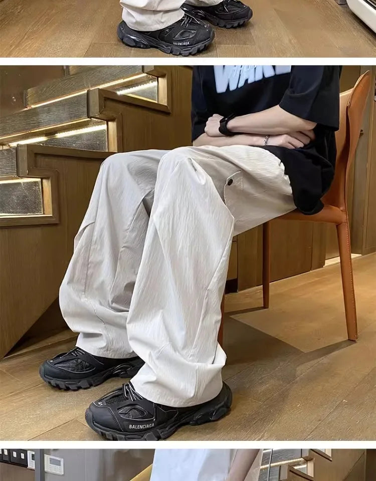 American Style Workwear Men's Summer Lightweight Tall Quick-Dry Trousers with Pleats for Hiking and Paratrooper