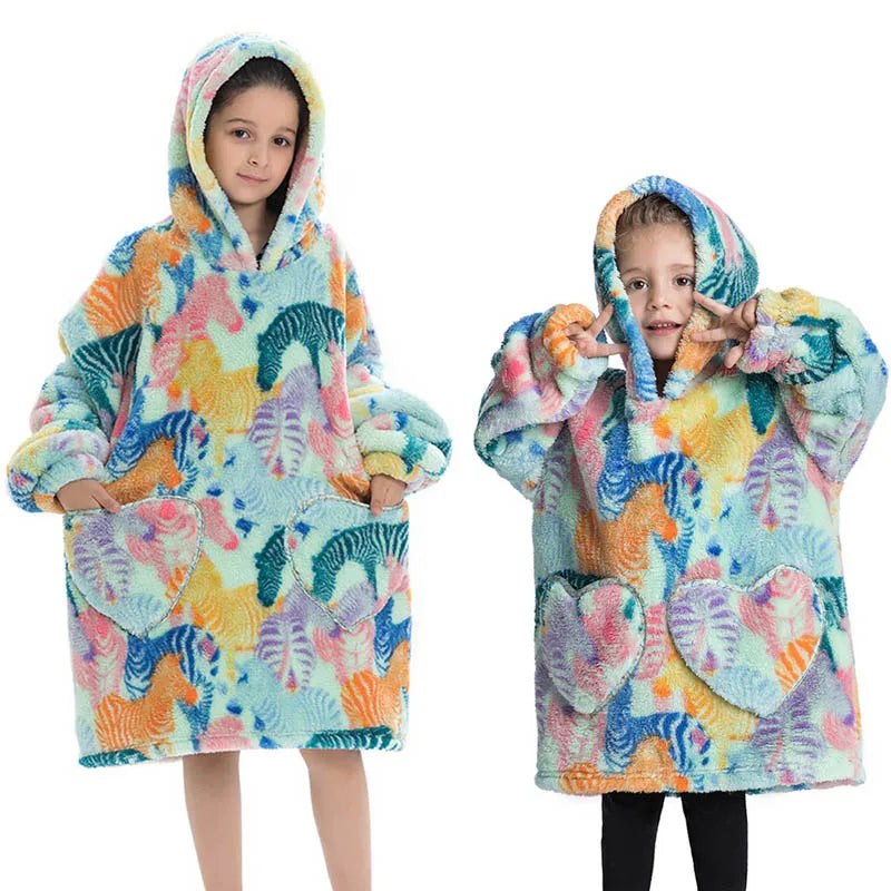 Girls Winter Clothes Flannel Thick Hoodies Super Warm Children's Sweaters Kids Hooded Loose Clothing Homewear Wearable Blankets