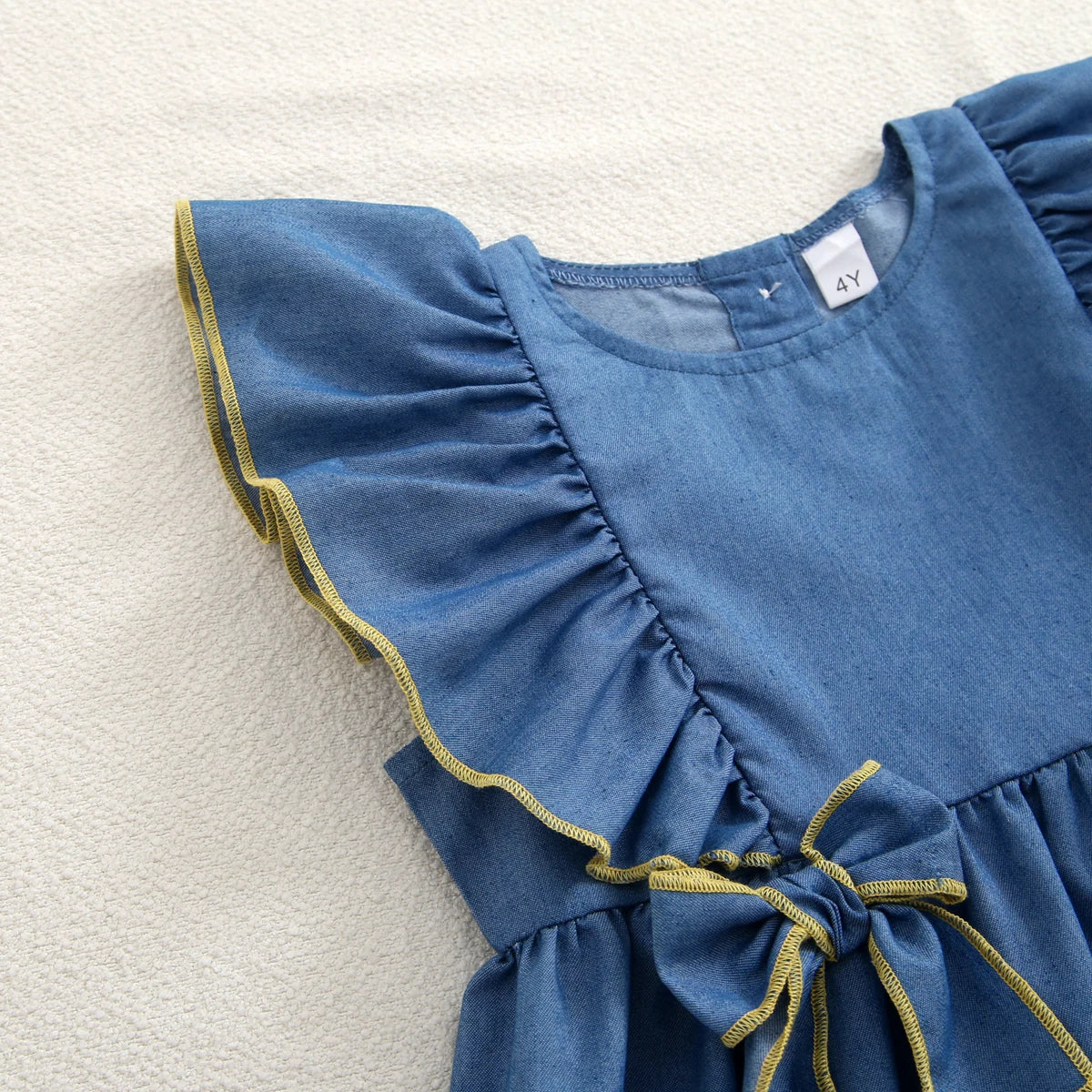 Kids Dresses for Girls Summer Casual Denim Bow Decoration Flying Sleeve Sleeveless Dress  Children's Clothes Girl Clothes