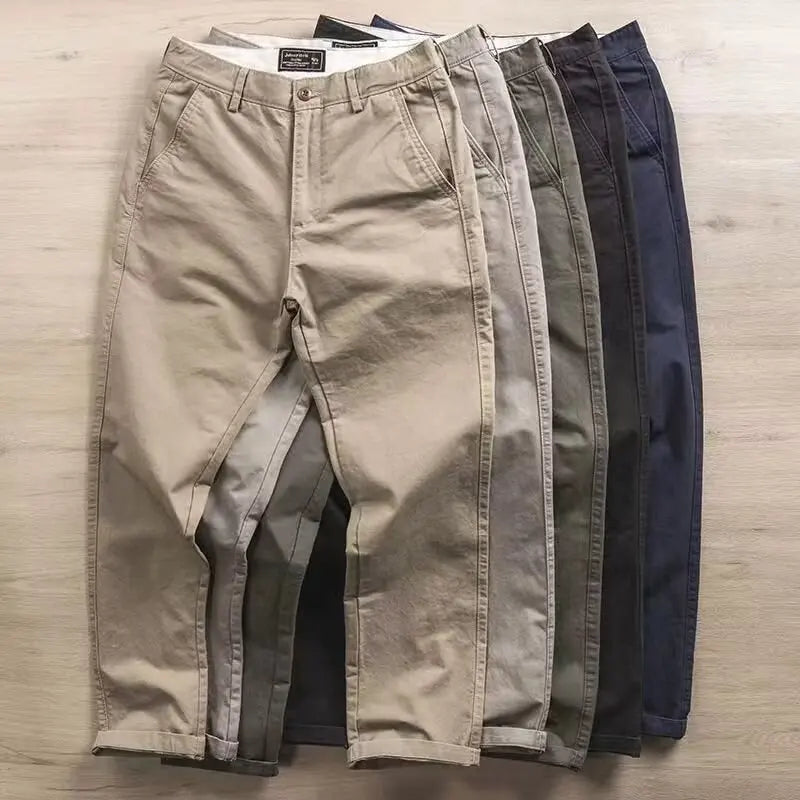 Casual Pants Men Solid Vintage Fashion Spring Autumn Harajuku Japanese Style All-match Straight Trousers New Pockets High Street