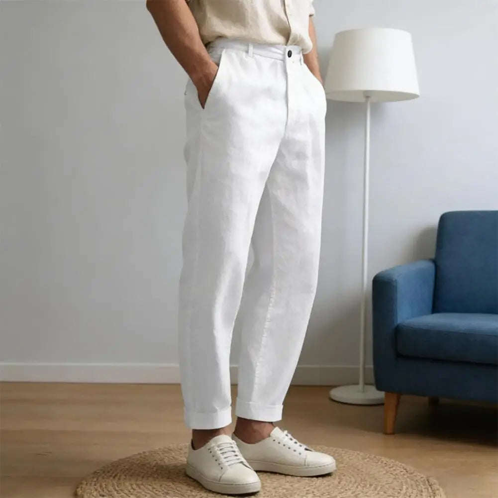 Suit Pants Vintage Loose Linen Trousers For Mens Spring Summer New Casual Straight Pants Men Fashion Pleated Breathable Pants