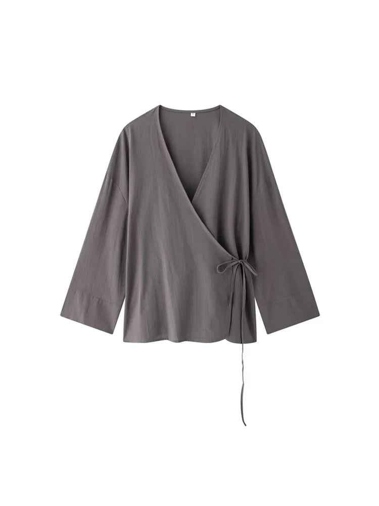 Women Fashion With Tied Loose Kimono Blouses And High Elastic Waist Side Pockets Pants Female Two Piece Sets Mujer BAZAARHUBO