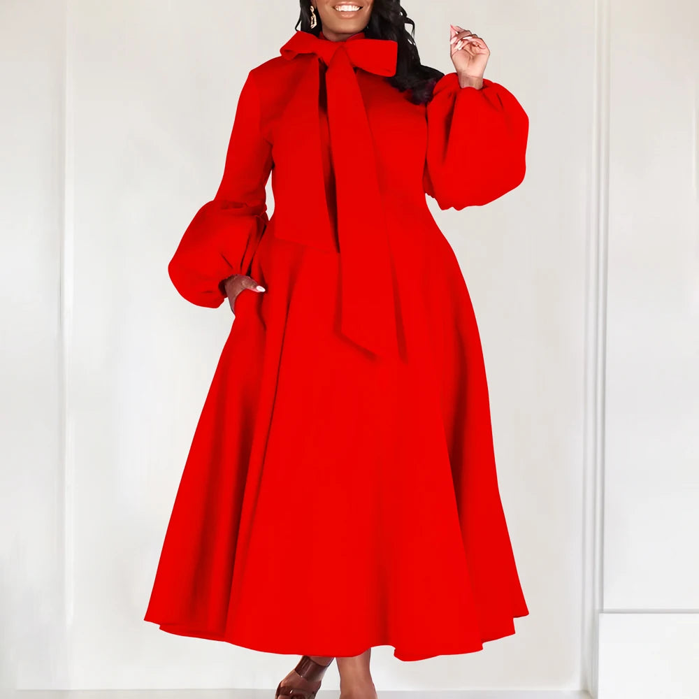 Church Dresses for Black Women African Vintage Fashion Bow Neck Formal Party Dress Ladies Elegant Swing Evening Dress Nice