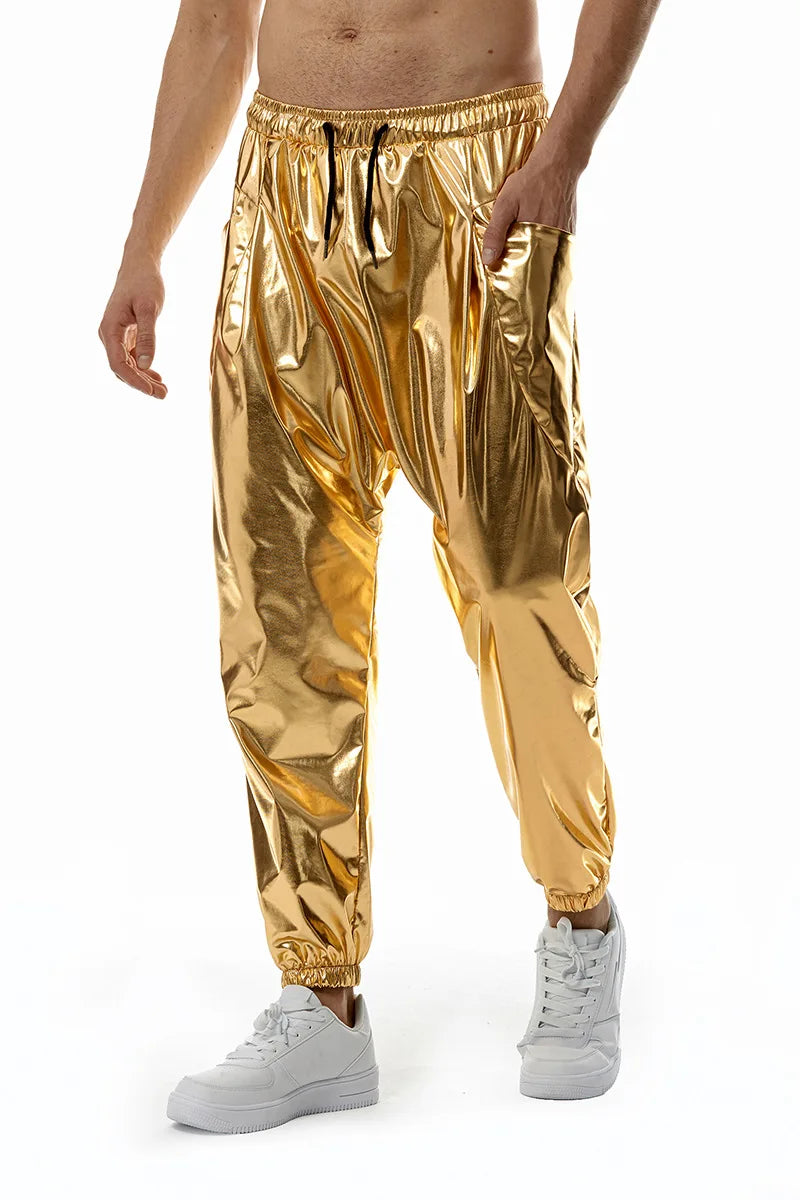 Men's Sets Shiny Metallic Suits Adult Disco 2 Piece Outfit Jacket Pants Halloween Dress Up Nightclub Stage Party Jackets Costume