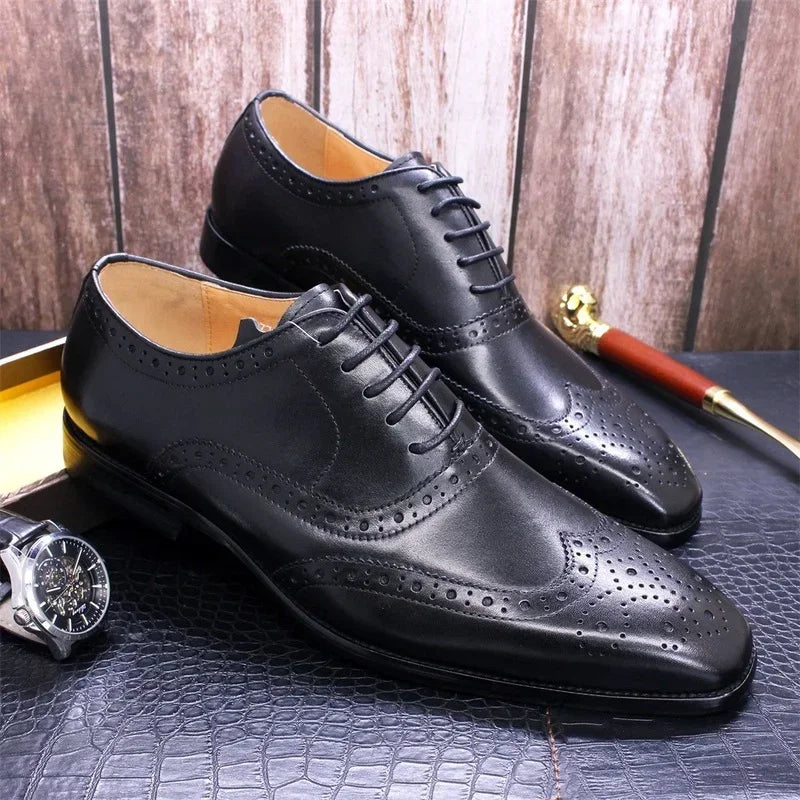 Noble Purple Handmade Mens Brogue Carved Leather Shoes Genuine Leather Men's Dress Shoes Classic Business Formal Shoes for Men