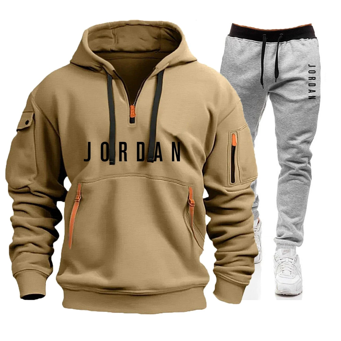Autumn and winter men's sweatshirt set, fashionable and casual set, windproof thickened men's sportswear and pants 2-piece set