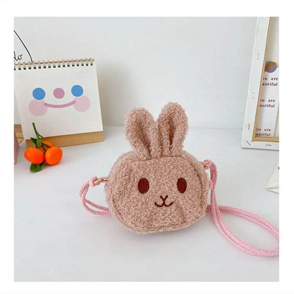 Cute Little Rabbit Kids Plush Drawstring Bag Casual Children Baby Shoulder Bag Sling Bag For Toddler Preschool Kids Gift