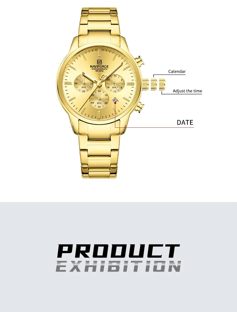 NAVIFORCE New Style Sporty 3ATM Waterproof Shockproof Stainless Strap  Man's Wristwatch Luxury Fashion Quartz Watches Men‘s Gift