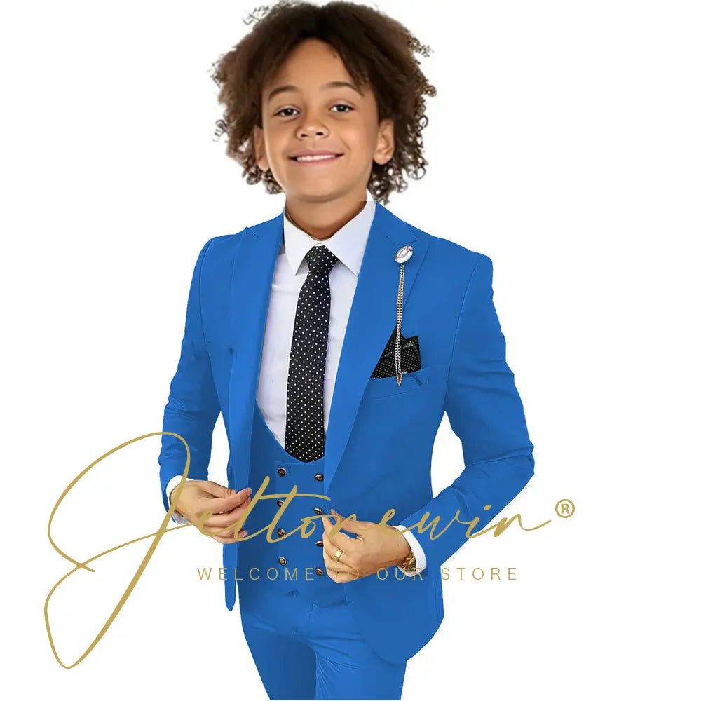 Boys Suit Peak Lapel 3 Pieces Jacket Vest Pants Black Formal Tuxedo Child Blazer Party Dress Wedding Set conjuntos de blazer